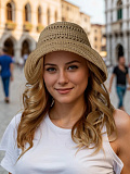 Панама летняя плетеная женская бежевая